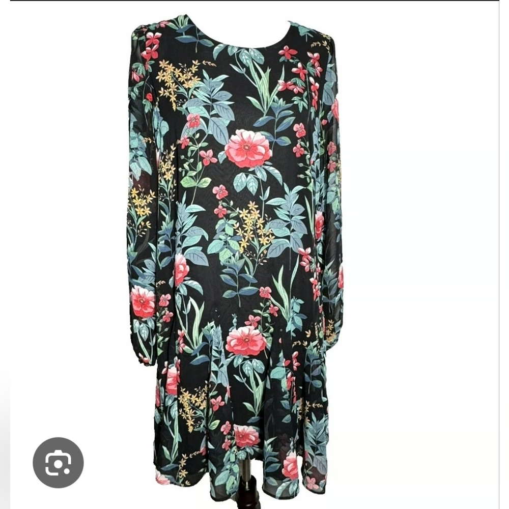 Tommy Hilfiger Floral, Long Sleeve, Sheer Dress (With Embedded Slip), Plus: 18